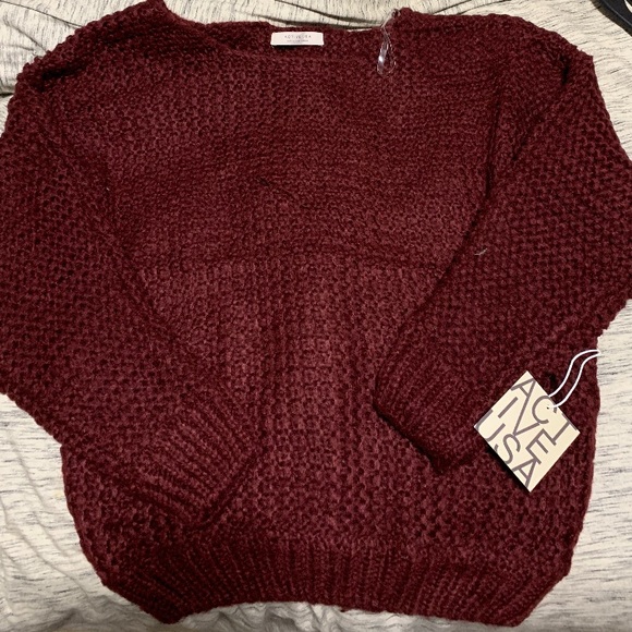 Boutique Wine Cropped Waffle Sweater - Picture 3 of 3